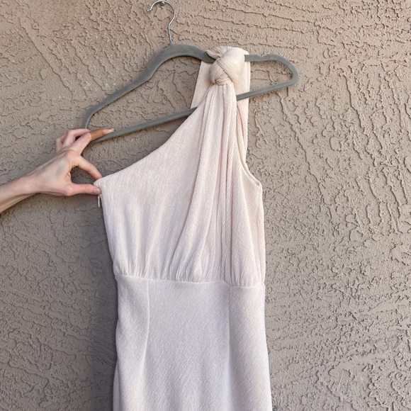 SHEIKE Australia Neutral Beige Ecru Textured One Shoulder Knot Draped Maxi Dress - Picture 2 of 11